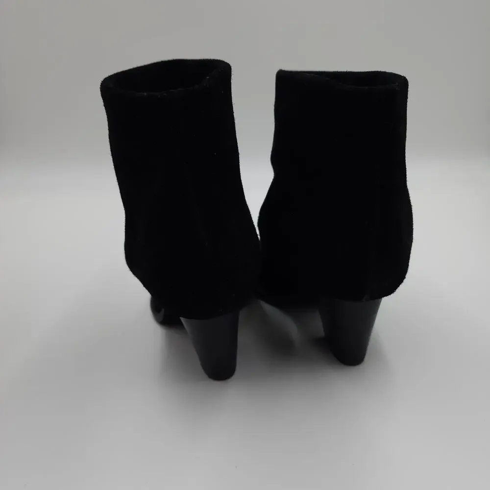 VINCE CAMUTO BRASS Black Suede Leather High Heel Ankle Fold Down Boots Size 6.5